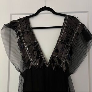 NWOT stunning gauzy witchy floaty sequined  flutter sleeved maxi dress